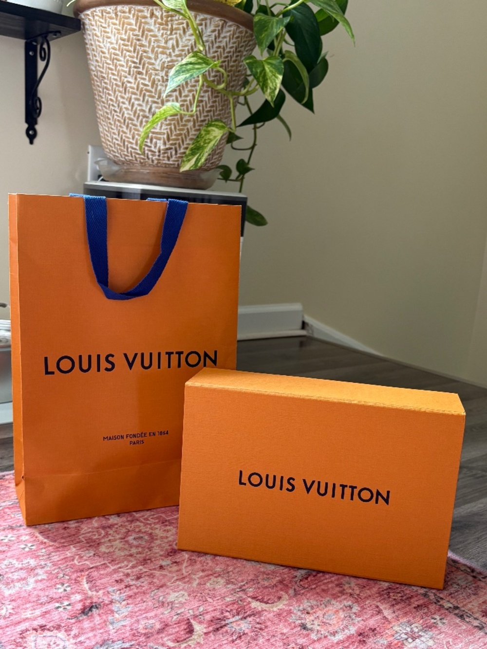 Authentic Louis Vuitton Empty Gift Box & Shopping Bag Set Orange Blue